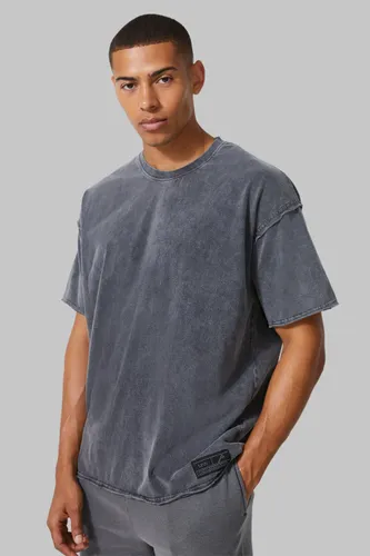 Men's Man Active Oversized Acid Wash Raw T-Shirt - Grey - Xl, Grey