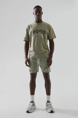 Men's Man Active Oversized Wash Rest Day T-Shirt Set - Green - L, Green