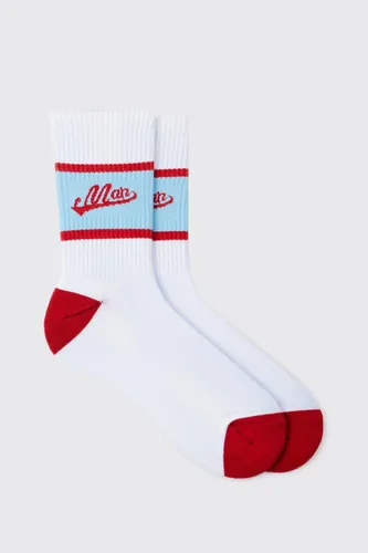Men's Man Colour Block Sports Socks - White - One Size, White