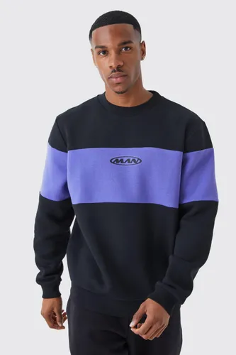 Men's Man Colour Block Sweatshirt - Black - S, Black
