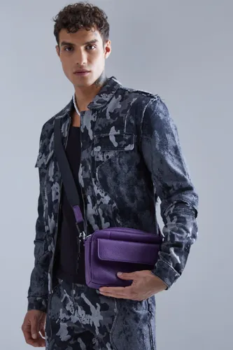 Men's Man Faux Leather Cross Body Bag - Purple - One Size, Purple