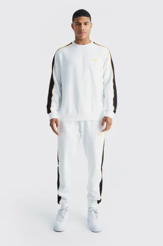 Men's Man Gold Side Panel Sweatshirt Tracksuit - White - S, White