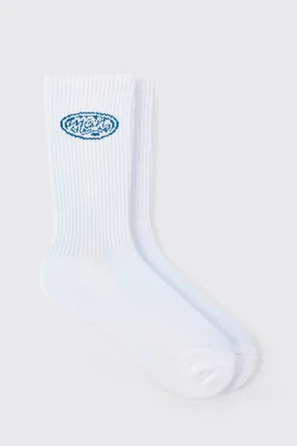Men's Man Logo Socks - White - One Size, White