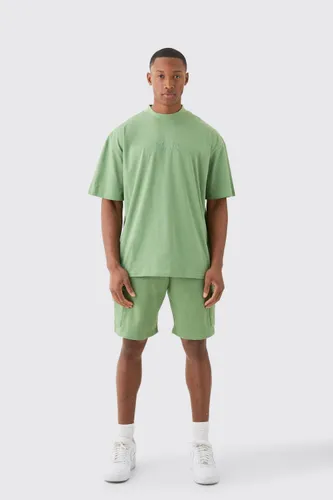 Men's Man Oversized Extended Neck T-Shirt And Cargo Short Set - Green - M, Green