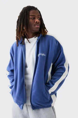 Men's Man Oversized Zip Through Colour Block Fleece Tracktop - Blue - S, Blue