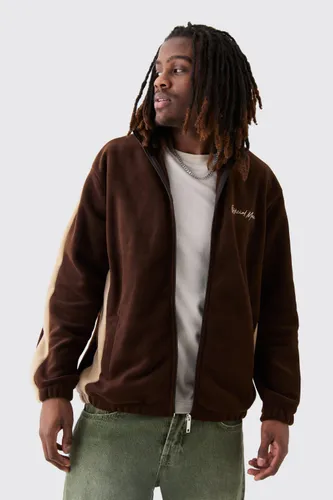 Men's Man Oversized Zip Through Colour Block Fleece Tracktop - Brown - S, Brown