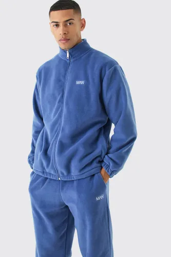 Men's Man Oversized Zip Through Funnel Neck Fleece Tracksuit - Blue - S, Blue