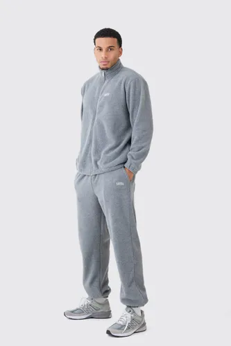 Men's Man Oversized Zip Through Funnel Neck Fleece Tracksuit - Grey - S, Grey