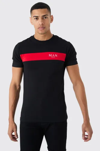 Men's Man Roman Muscle Fit Colour Block T-Shirt - Black - Xs, Black