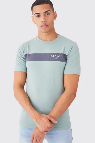 Men's Man Roman Muscle Fit Colour Block T-Shirt - Green - S, Green