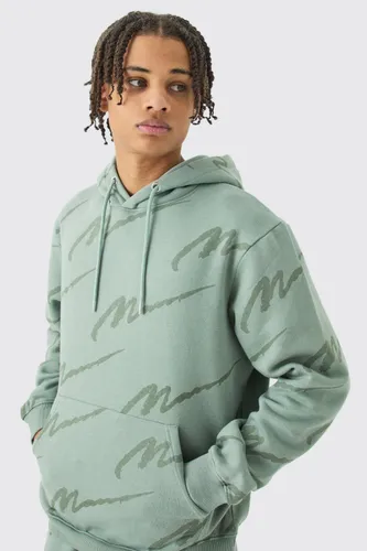 Men's Man Signature All Over Print Hoodie - Green - S, Green