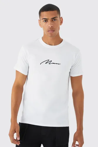 Men's Man Signature Embroidered T-Shirt - White - L, White
