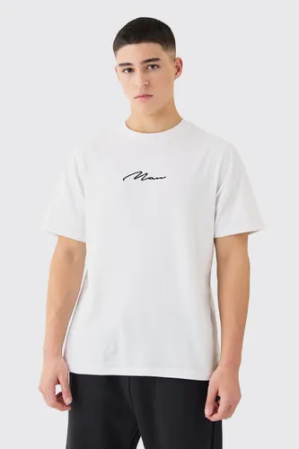 Men's Man Signature Embroidered T-Shirt - White - Xs, White