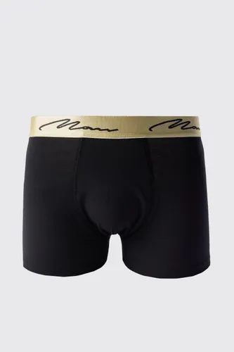 Mens Man Signature Gold Waistband Boxers In Black, Black