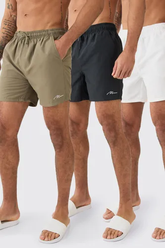 Men's Man Signature Mid Length 3 Pack Swim Short - Multi - S, Multi