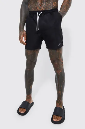 Men's Man Signature Mid Length Swim Shorts - Black - S, Black