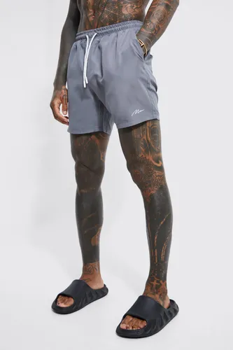 Men's Man Signature Mid Length Swim Shorts - Grey - S, Grey