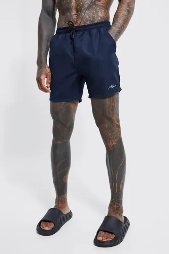 Men's Man Signature Mid Length Swim Shorts - Navy - S, Navy