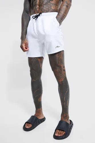 Men's Man Signature Mid Length Swim Shorts - White - S, White