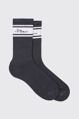 Men's Man Signature Sports Stripe Socks - Black - One Size, Black