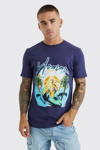 Men's Mermaid Palm Paradise Print T-Shirt - Navy - M, Navy