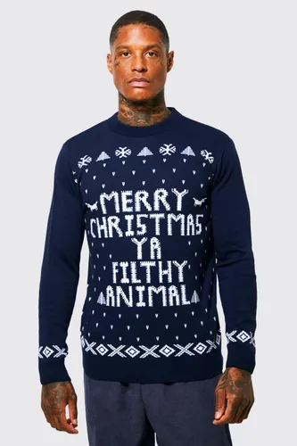 Men's Merry Christmas Ya Filthy Animal Jumper - Navy - S, Navy