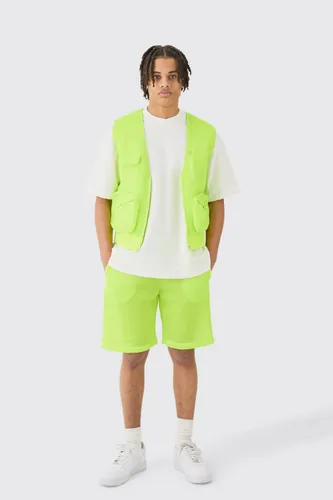 Men's Mesh Vest & Short Set - Green - L, Green