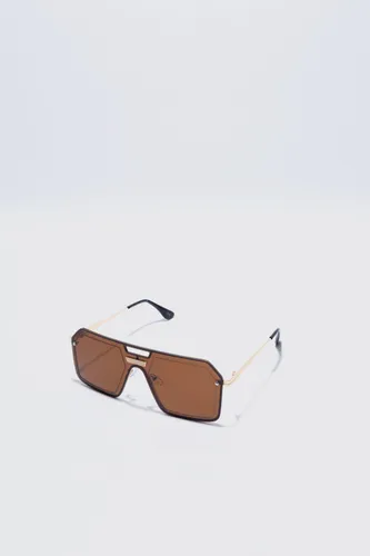 Men's Metal Aviator Detail Sunglasses - Brown - One Size, Brown