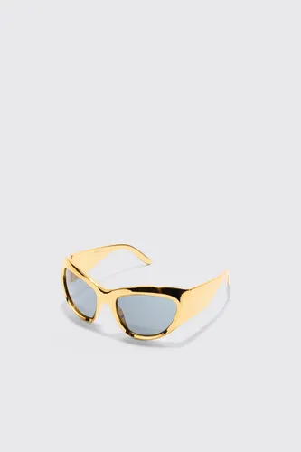 Mens Metallics Shield Lens Metallic Frame Sunglasses, Metallics