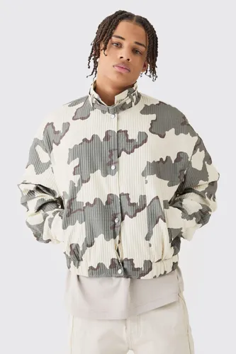 Men's Micro Quilted Camo Strap Detail Bomber - Beige - S, Beige