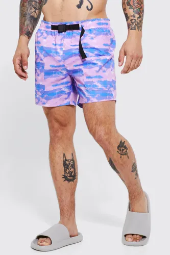 Men's Mid Length Abstract Cargo Swim Shorts - Purple - Xs, Purple