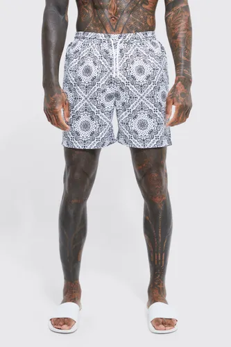 Men's Mid Length Bandana Swim Shorts - Cream - S, Cream
