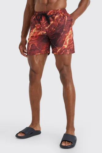 Men's Mid Length Marble Swim Shorts - Red - S, Red