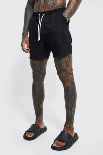 Men's Mid Length Plain Swim Shorts - Black - S, Black