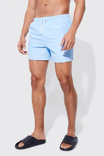 Men's Mid Length Plain Swim Shorts - Blue - L, Blue