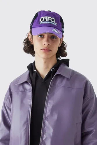 Men's Moto Badge Distressed Trucker Cap - Purple - One Size, Purple