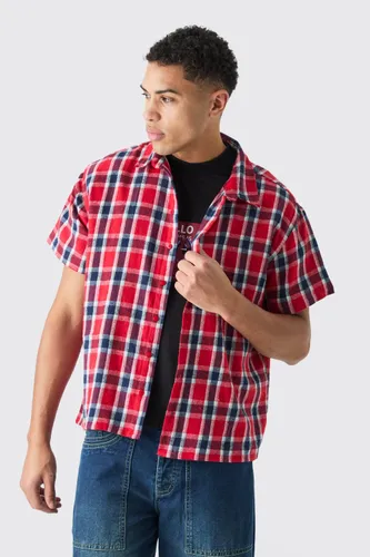 Mens Multi Boxy Short Sleeve Back Vent Check Shirt, Multi