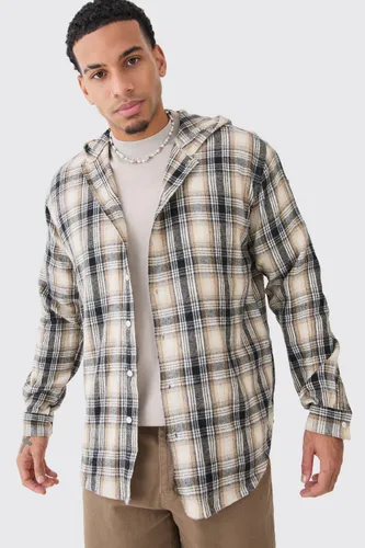 Mens Multi Long Sleeve Oversized Hooded Button Through Check Shirt, Multi