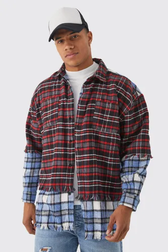 Mens Multi Oversized Faux Layered Check Shirt, Multi