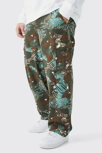 Mens Multi Plus Fixed Waist Relaxed Twill Camo Cargo Trouser, Multi