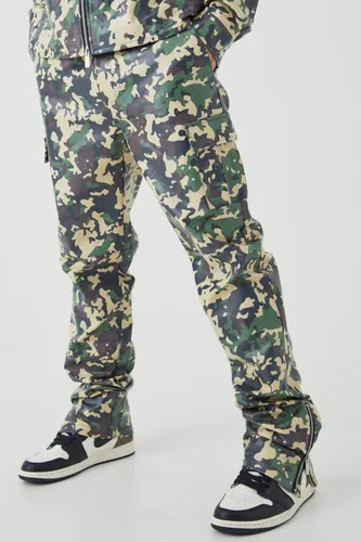 Mens Multi Pu Straight Leg Fixed Waist Stacked Camouflage Cargo Trouser, Multi