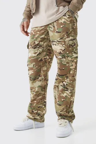 Mens Multi Tall Fixed Waist Relaxed Twill Camo Cargo Trouser, Multi