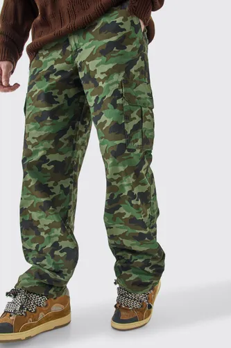 Mens Multi Tall Fixed Waist Relaxed Twill Camo Cargo Trouser, Multi