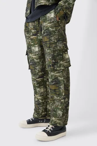 Mens Multi Textured Camo Relaxed Cargo Trouser, Multi