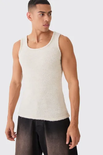 Men's Muscle Fit Boucle Textured Knitted Vest - Cream - L, Cream