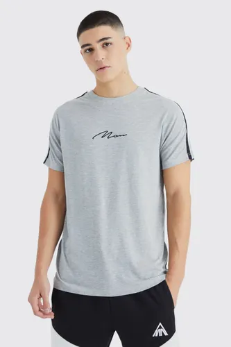 Men's Muscle Fit Man Signature Curve Hem Tape T-Shirt - Grey - L, Grey