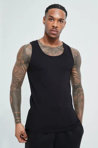 Men's Muscle Fit Ribbed Vest - Black - L, Black