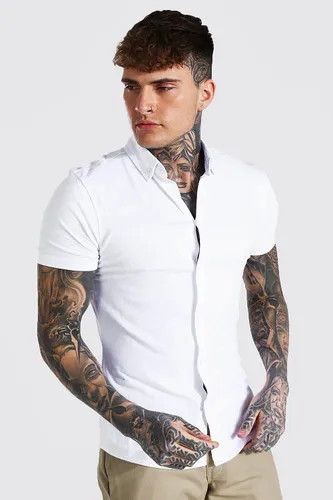 Men's Muscle Fit Short Sleeve Jersey Shirt - White - L, White