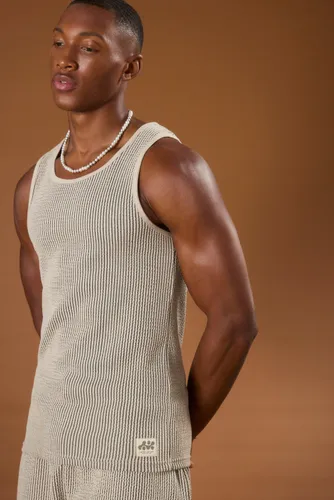 Men's Muscle Fit Textured Vest With Woven Tab - White - L, White