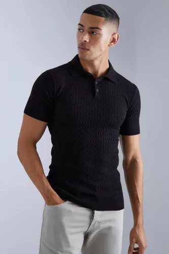 Men's Muscle Short Sleeve Cable Polo - Black - M, Black